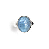 SS Oval Aquamarine Cabochon Bezel Ring (Size 8)