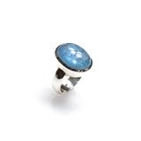 SS Oval Aquamarine Cabochon Bezel Ring (Size 7)