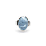 SS Flared Band Aquamarine Oval Bezel Ring (Size 10)