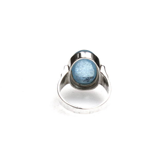 SS Flared Band Aquamarine Oval Bezel Ring (Size 10)