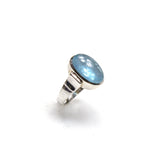 SS Flared Band Aquamarine Oval Bezel Ring (Size 10)