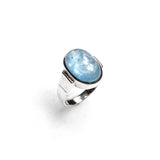 SS Flared Band Aquamarine Oval Bezel Ring (Size 10)