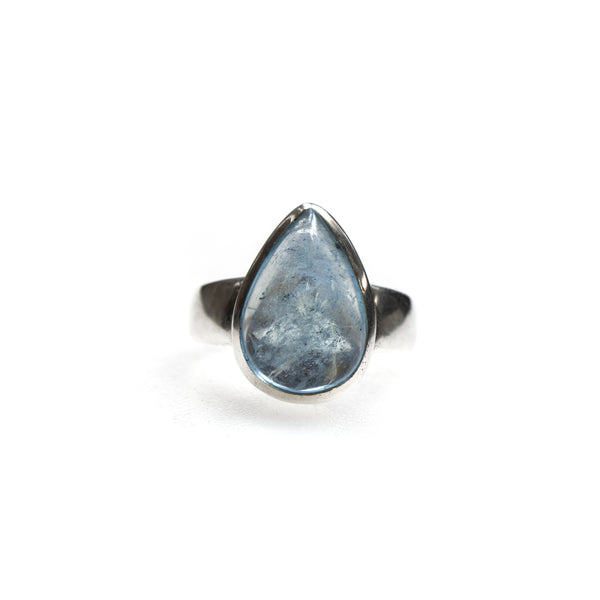 SS Pear Aquamarine Cabochon Ring (Size 9)