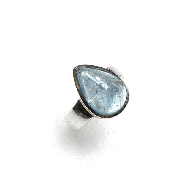 SS Pear Aquamarine Cabochon Ring (Size 9)