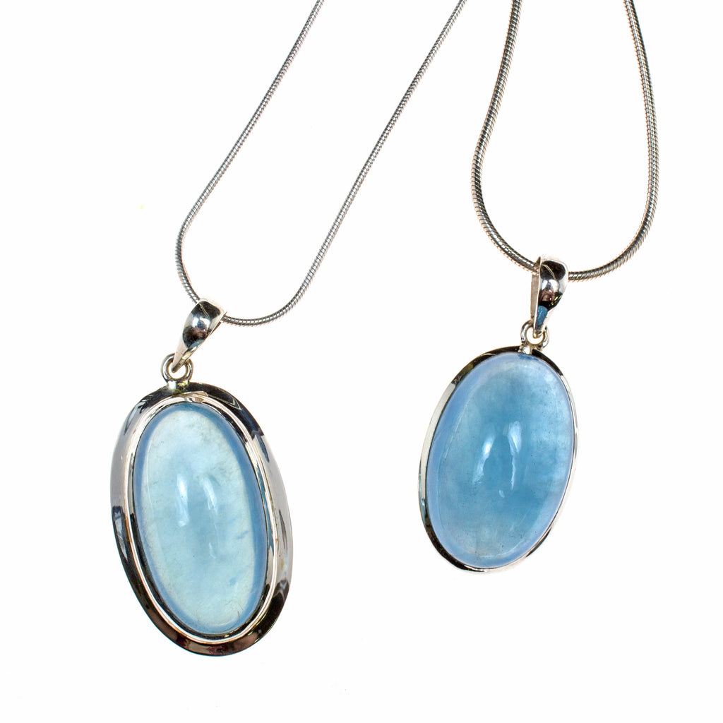 Silver Long Oval Aquamarine Sterling Necklace