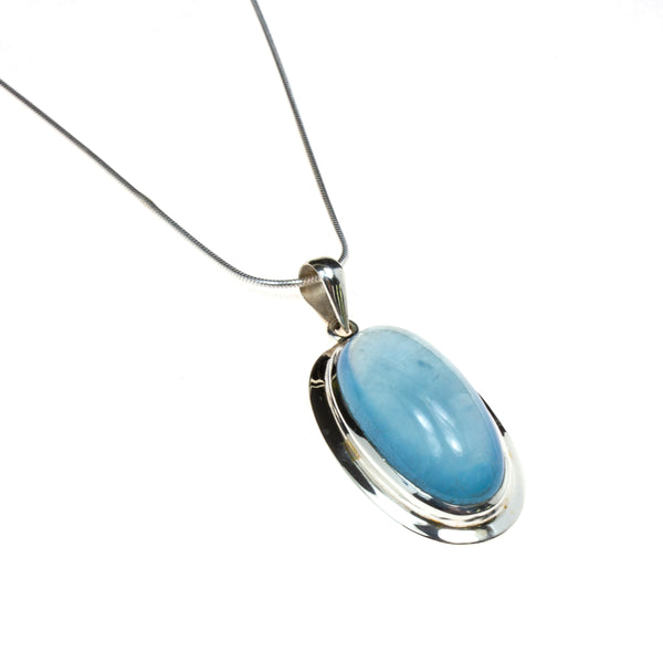 Silver Long Oval Aquamarine Sterling Necklace