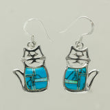 SS Turquoise & Created Opal Inlay Cat Earrings