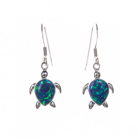 Sterling Silver Created Opal Sea Turtle Post Earrings