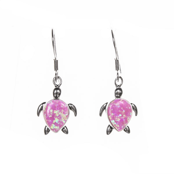 Sterling Silver Created Opal Sea Turtle Earrings