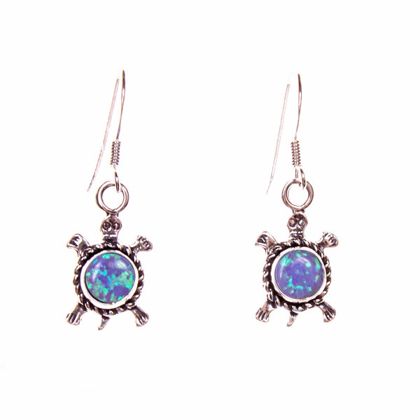 Sterling Silver Round Opal Turtle Earrings