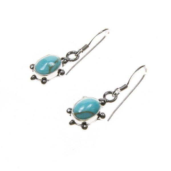 Sterling Silver Turquoise Oval Turtle Earrings