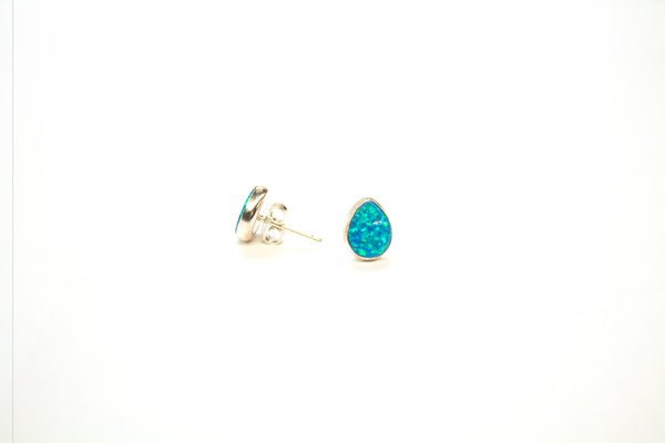 SS Created Opal Green Pear Studs