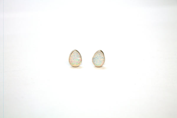 SS Created Opal White Pear Studs