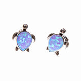 Sterling Silver Created Opal Sea Turtle Post Earrings