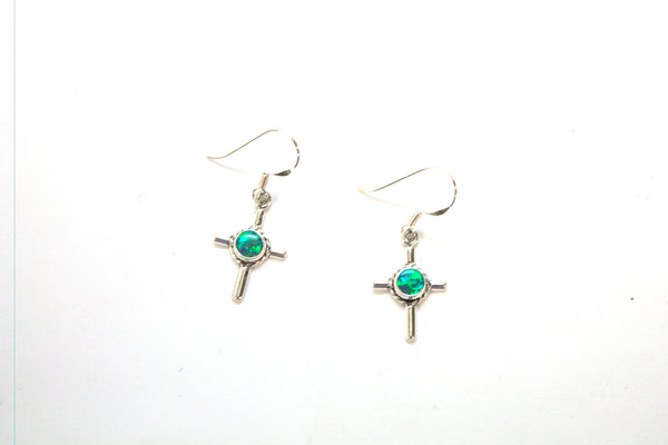 SS Created Opal Circle Cross Earrings