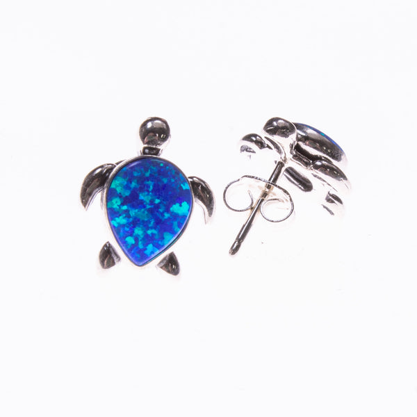 Sterling Silver Created Opal Sea Turtle Post Earrings