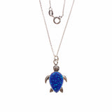Sterling Silver Created Blue Opal Turtle Necklace