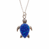 Sterling Silver Created Blue Opal Turtle Necklace