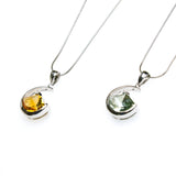 SS Citrine/Green Amethyst Lens Cut Crescent Necklace