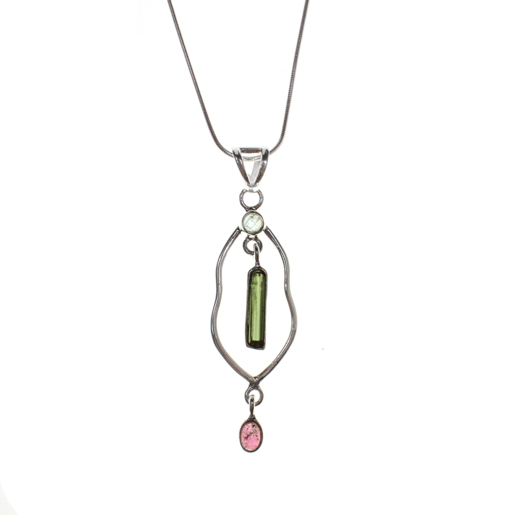 Sterling Silver Tourmaline Pink/Green Necklace