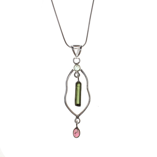 Sterling Silver Tourmaline Pink/Green Necklace