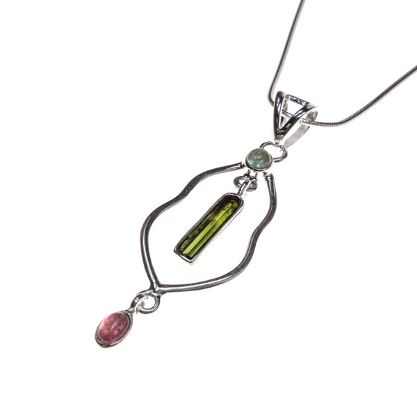Sterling Silver Tourmaline Pink/Green Necklace