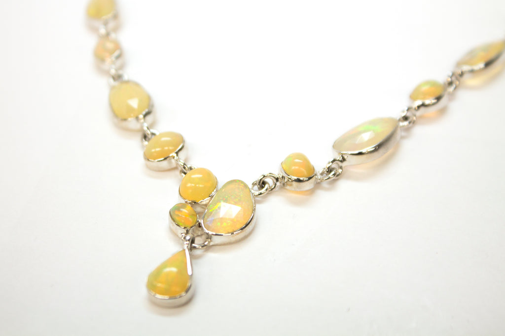 SS Opal Faceted Y Necklace