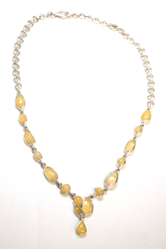 SS Opal Faceted Y Necklace
