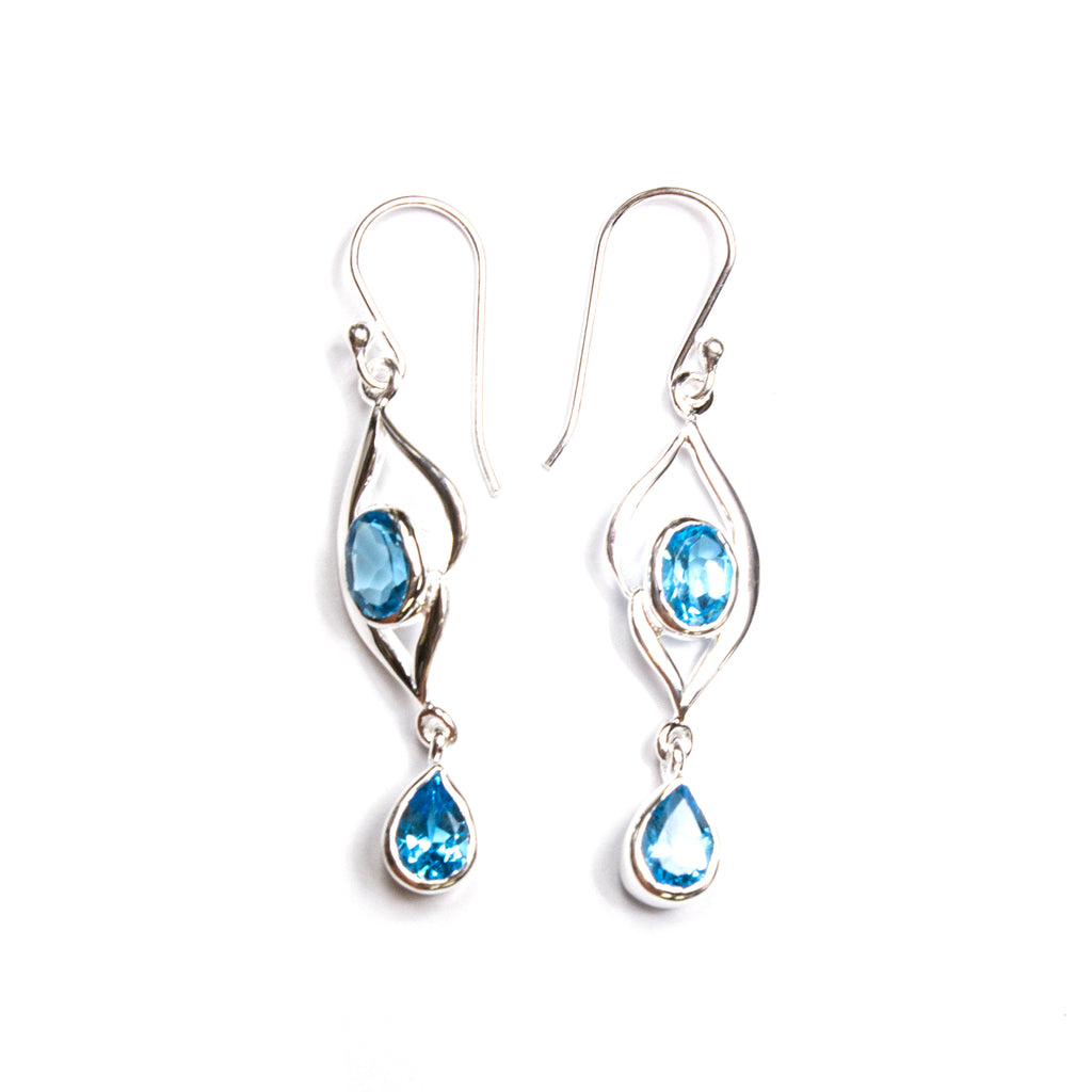 SS Marquis & Pear Blue Topaz/Amethyst Drop Dangle Earrings