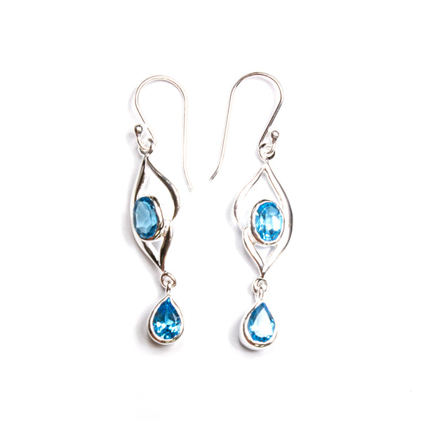 SS Marquis & Pear Blue Topaz/Amethyst Drop Dangle Earrings