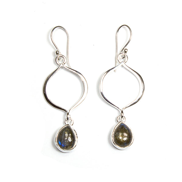 SS Labradorite/Rainbow Moonstone Marquis Cutout Dangle Earrings