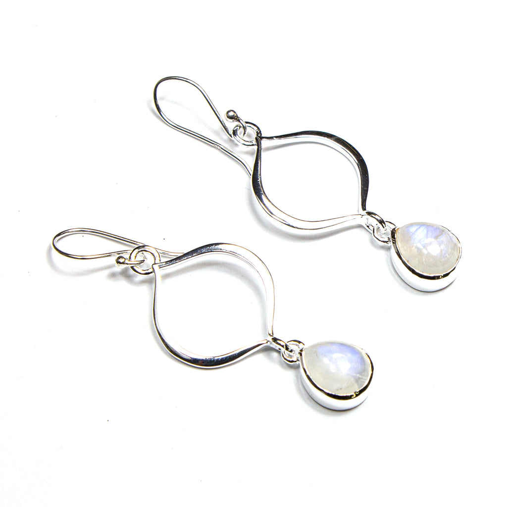 SS Labradorite/Rainbow Moonstone Marquis Cutout Dangle Earrings