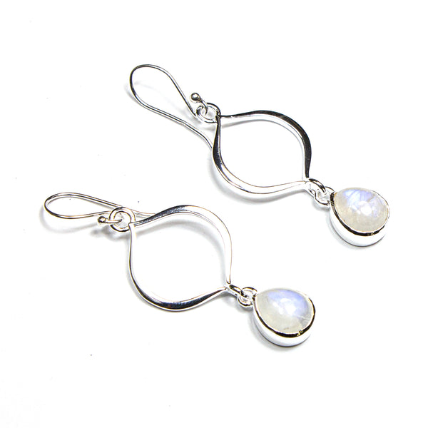 SS Labradorite/Rainbow Moonstone Marquis Cutout Dangle Earrings