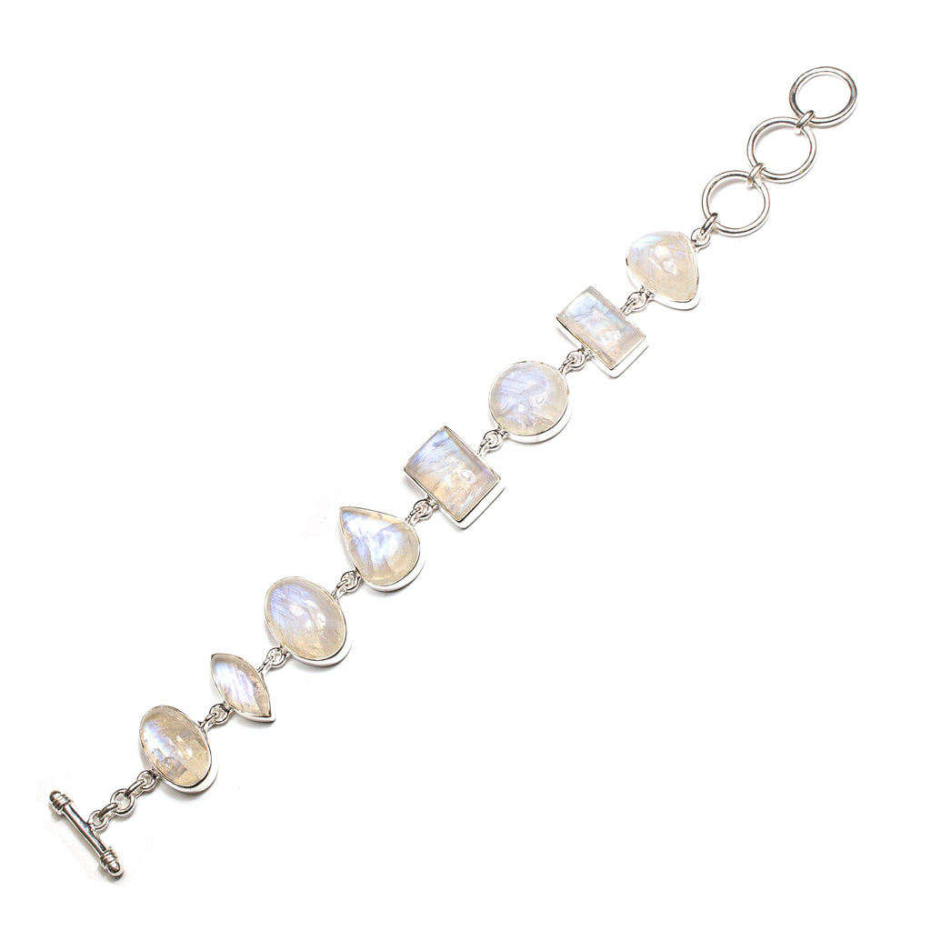 SS Bold Multi-Shape Rainbow Moonstone Toggle Bracelet
