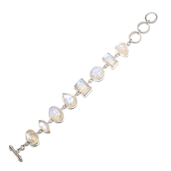 SS Bold Multi-Shape Rainbow Moonstone Toggle Bracelet