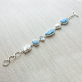 SS Larimar, Pearl, & Blue Topaz Toggle Bracelet