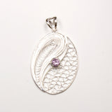 SS Garnet/Amethyst Filigree Oval Pendant