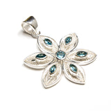 SS Blue Topaz Filigree Marquis Flower Pendant