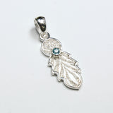 SS Filigree Feather W/ Blue Topaz, Amethyst, Garnet Pendant/Necklace