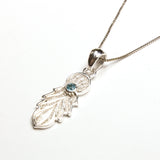 SS Filigree Feather W/ Blue Topaz, Amethyst, Garnet Pendant/Necklace