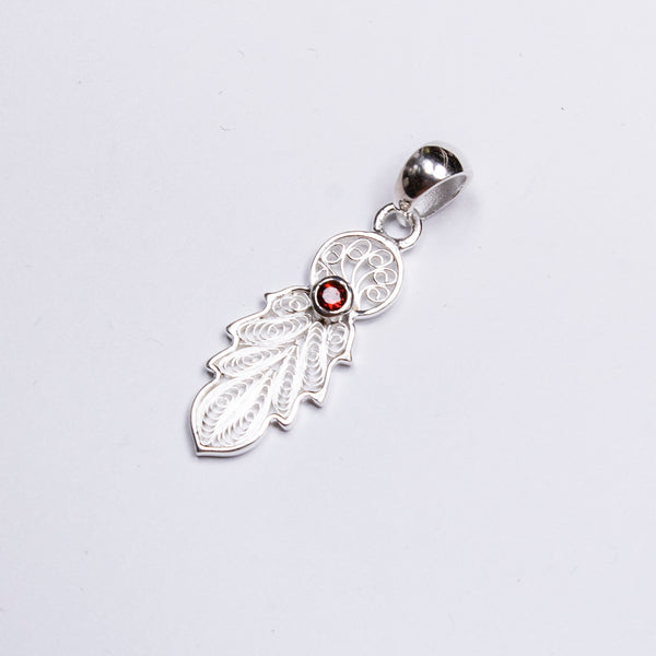 SS Filigree Feather W/ Blue Topaz, Amethyst, Garnet Pendant/Necklace