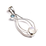 SS Rainbow Moonstone & Blue Topaz Wire Pendant
