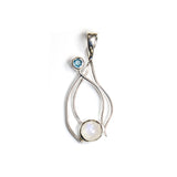 SS Rainbow Moonstone & Blue Topaz Wire Pendant