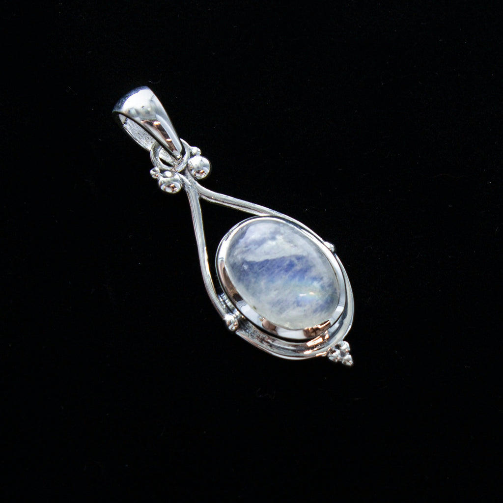 SS Oval Rainbow Moonstone Pendant with Bead Accents