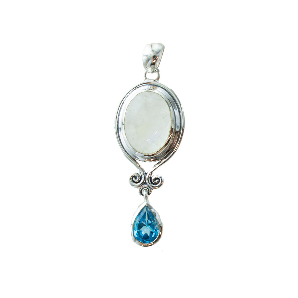SS Moonstone Oval Blue Topaz Pear Drop Pendant