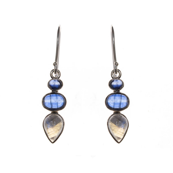 Sterling Silver Rainbow Moonstone and Kyanite Collar Necklace and Earring Set