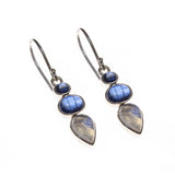 Sterling Silver Rainbow Moonstone and Kyanite Collar Necklace and Earring Set