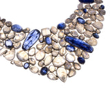 Sterling Silver Rainbow Moonstone and Kyanite Collar Necklace and Earring Set