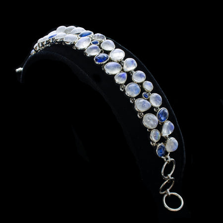 SS 2 Row Rainbow Moonstone Bezel Toggle Bracelet