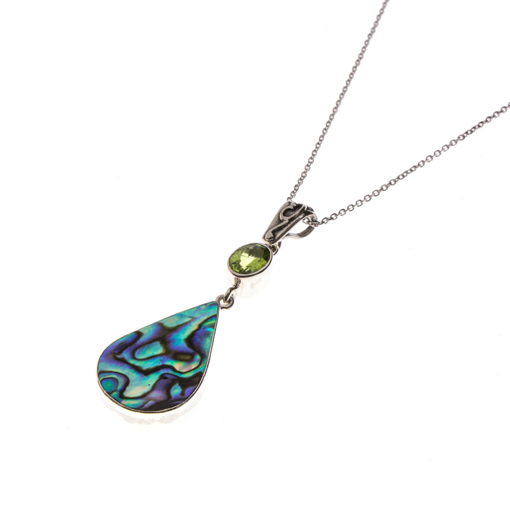 SS Abalone Pear and Peridot Necklace